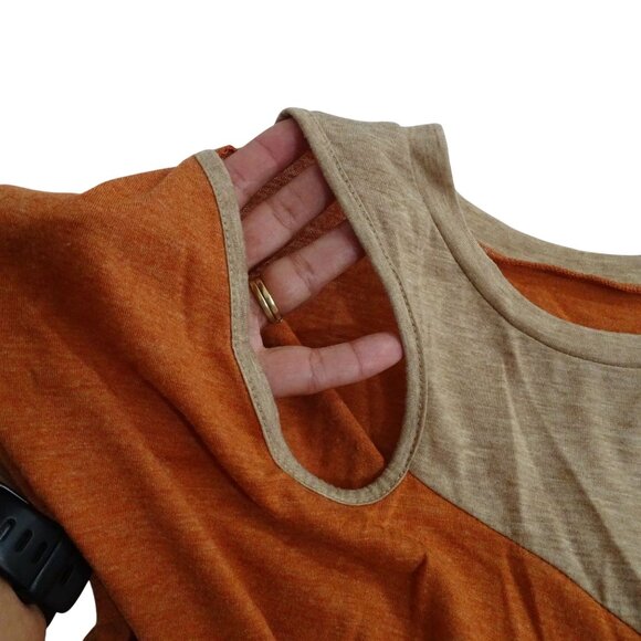 Emery Rose Orange Colorblock Crew Neck T-Shirt Top Women Size XL Fall Casual - Picture 2 of 8